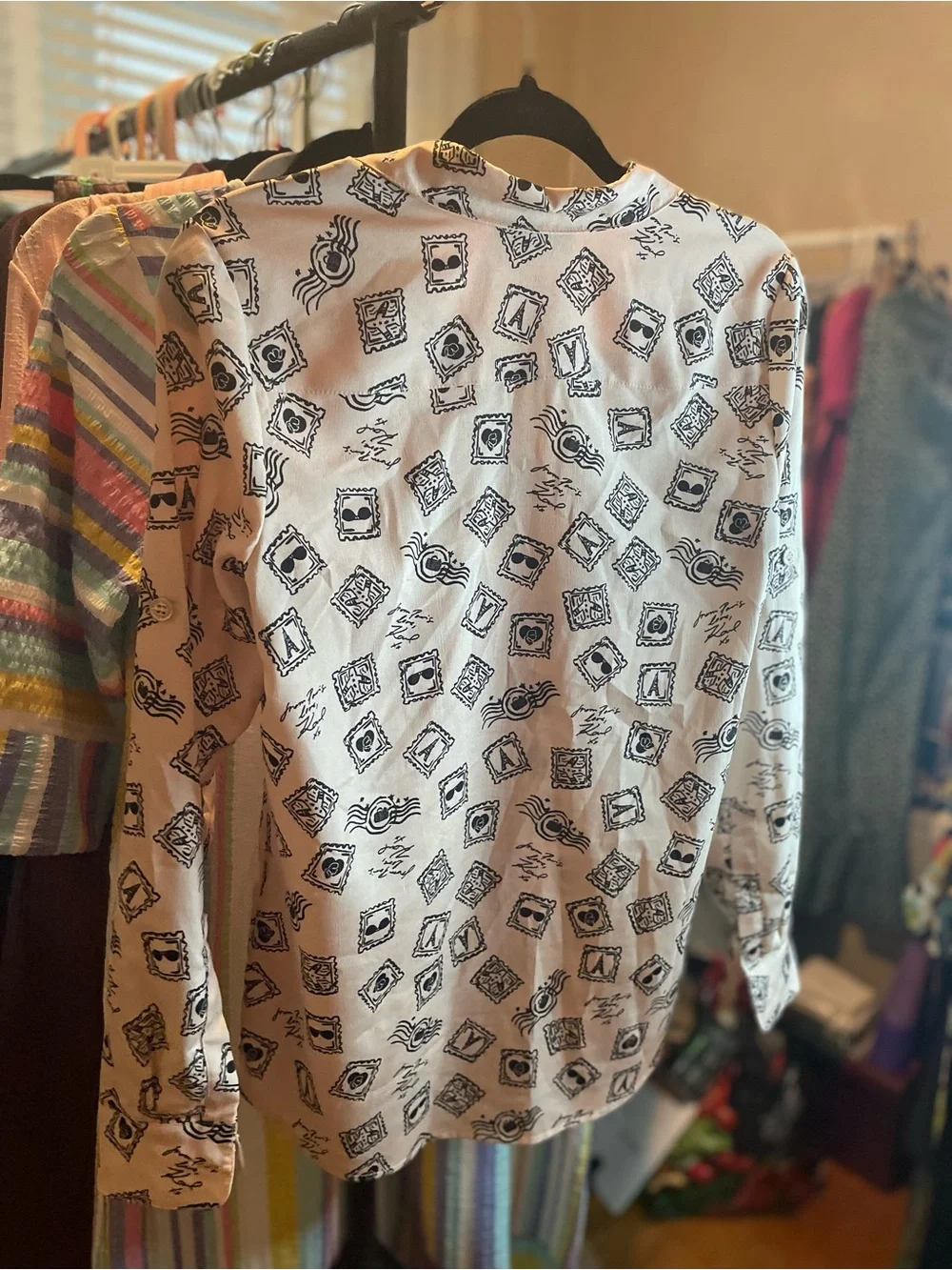 Karl Lagerfeld Pale Pink and Black Graphic Button Down